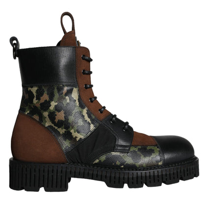 Brown Suede Camouflage Leather Combat Boots Shoes