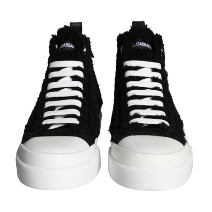 Black White Fur Logo High Top Sneaker Shoes