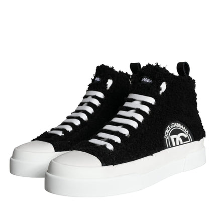 Black White Fur Logo High Top Sneaker Shoes