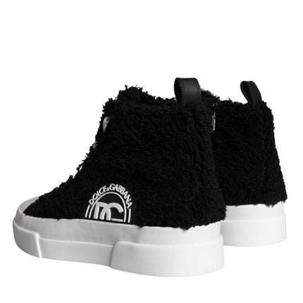 Black White Fur Logo High Top Sneaker Shoes