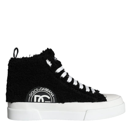 Black White Fur Logo High Top Sneaker Shoes