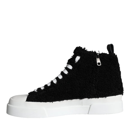 Black White Fur Logo High Top Sneaker Shoes