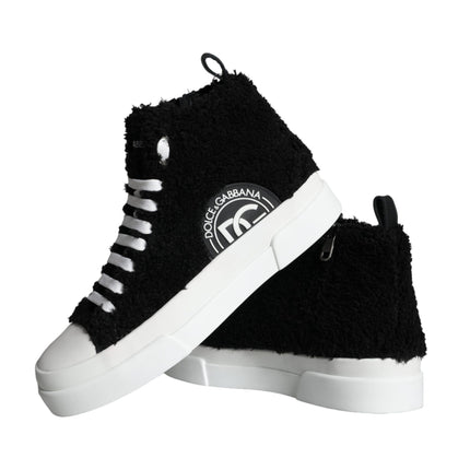 Black White Fur Logo High Top Sneaker Shoes