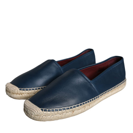 Blue Leather Leather Espadrille Flats Shoes