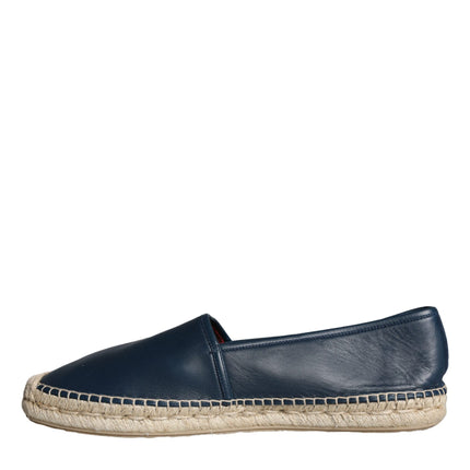 Blue Leather Leather Espadrille Flats Shoes