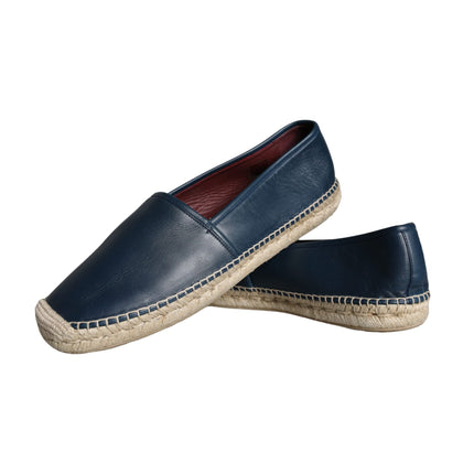 Blue Leather Leather Espadrille Flats Shoes