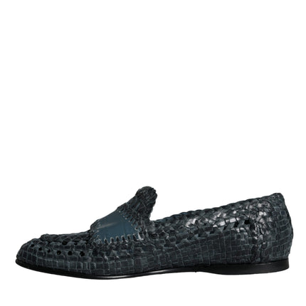 Blue Woven Leather Slip On Loafers Men Shoes