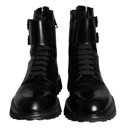 Black Leather Lace Up Men Mid Calf Boots Shoes