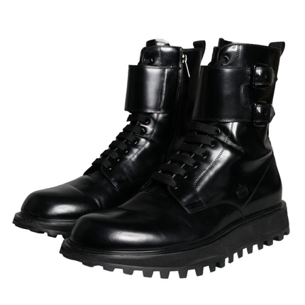 Black Leather Lace Up Men Mid Calf Boots Shoes