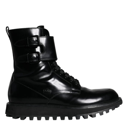 Black Leather Lace Up Men Mid Calf Boots Shoes