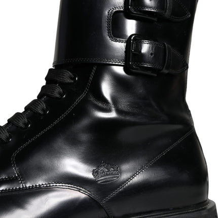 Black Leather Lace Up Men Mid Calf Boots Shoes