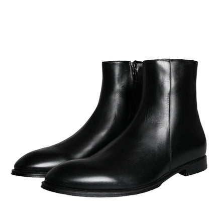 Black Calf Leather Men Ankle Boots Shoes