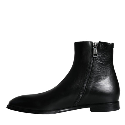 Black Calf Leather Men Ankle Boots Shoes