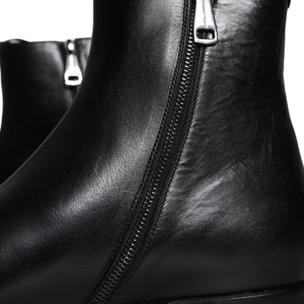 Black Calf Leather Men Ankle Boots Shoes