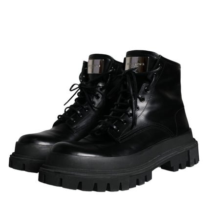 Black Lace Up Trekking Ankle Boots Men Shoes