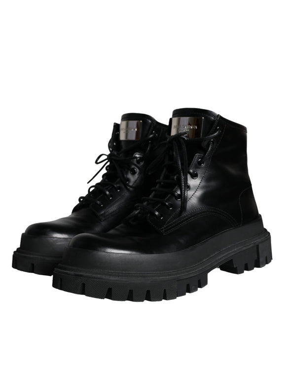 Black Lace Up Trekking Ankle Boots Men Shoes