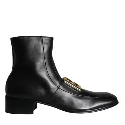 Black Lambskin Leather Men Ankle Boots Shoes