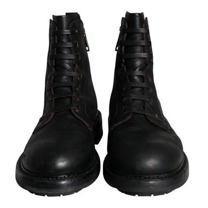 Black Lace Up Mid Calf Boots Men Shoes