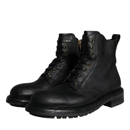 Black Lace Up Mid Calf Boots Men Shoes