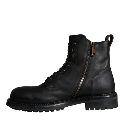 Black Lace Up Mid Calf Boots Men Shoes