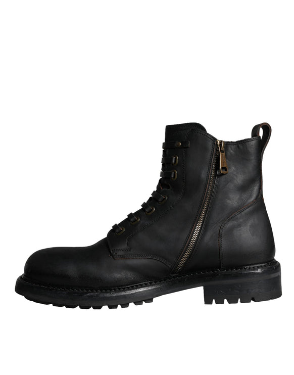 Black Lace Up Mid Calf Boots Men Shoes