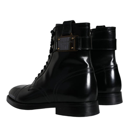 Black Logo Lace Up Mid Calf Men Boots Shoes