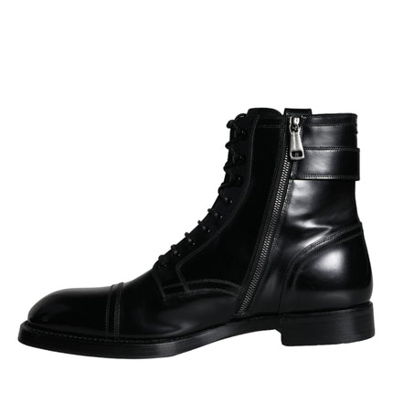 Black Logo Lace Up Mid Calf Men Boots Shoes