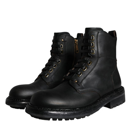 Black Lace Up Mid Calf Boots Men Shoes