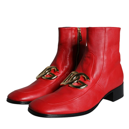 Red Lambskin Leather Men Ankle Boots Shoes