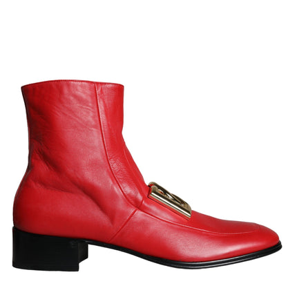 Red Lambskin Leather Men Ankle Boots Shoes