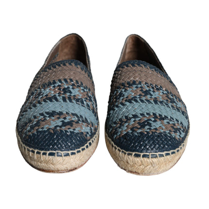 Blue Gray Woven Leather Buffalo Espadrille Shoes