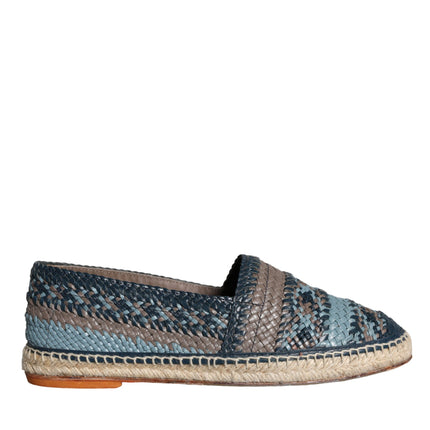 Blue Gray Woven Leather Buffalo Espadrille Shoes