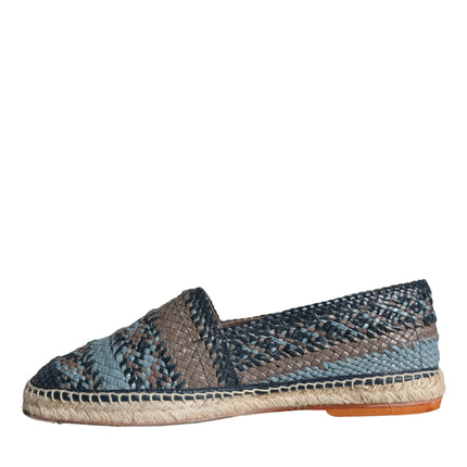 Blue Gray Woven Leather Buffalo Espadrille Shoes