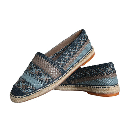 Blue Gray Woven Leather Buffalo Espadrille Shoes