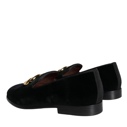 Black Velvet Cotton Logo Loafers Dress Shoes