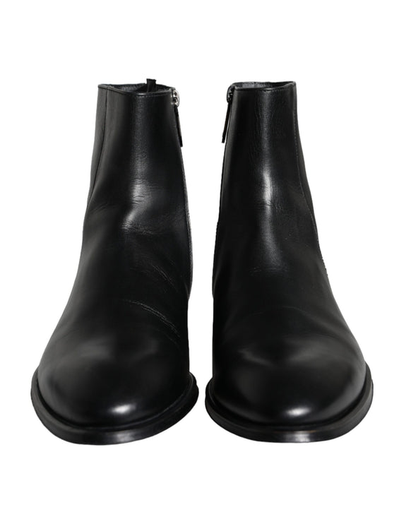 Black Calf Leather Men Ankle Boots Men Shoes