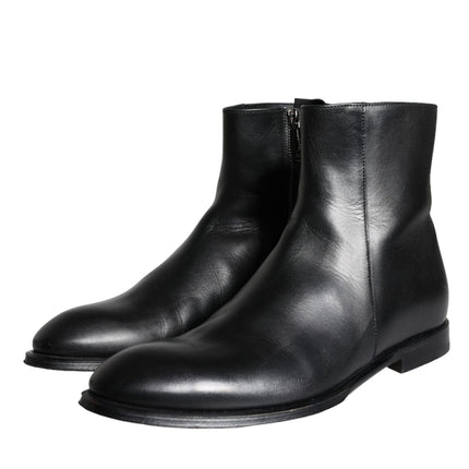 Black Calf Leather Men Ankle Boots Men Shoes