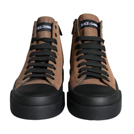 Black Brown Denim High Top Men Sneakers Shoes