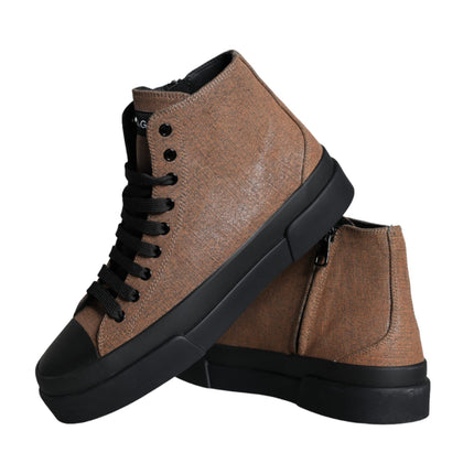 Black Brown Denim High Top Men Sneakers Shoes