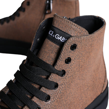 Black Brown Denim High Top Men Sneakers Shoes