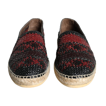 Black Maroon Woven Leather Buffalo Men Espadrille Shoes