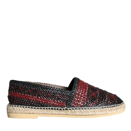 Black Maroon Woven Leather Buffalo Men Espadrille Shoes