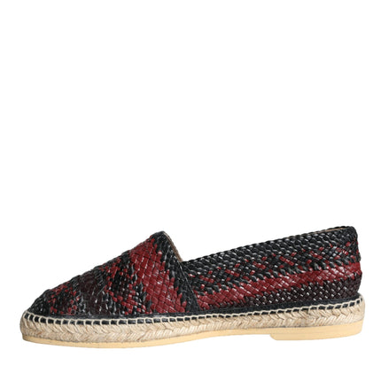 Black Maroon Woven Leather Buffalo Men Espadrille Shoes