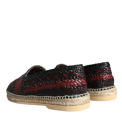 Black Maroon Woven Leather Buffalo Men Espadrille Shoes