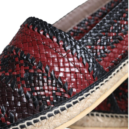 Black Maroon Woven Leather Buffalo Men Espadrille Shoes