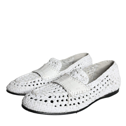 White Woven Leather Slip On Loafers Men Shoes