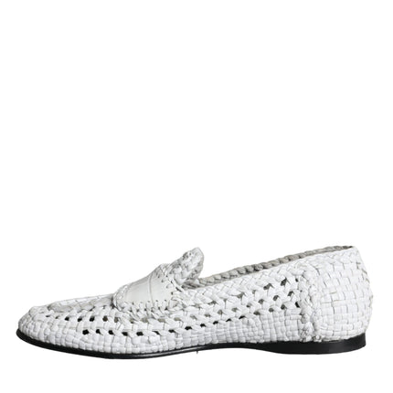 White Woven Leather Slip On Loafers Men Shoes