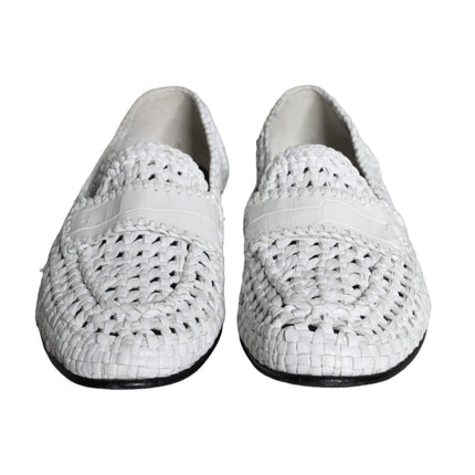 White Woven Leather Slip On Loafers Men Shoes