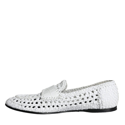 White Woven Leather Slip On Loafers Men Shoes