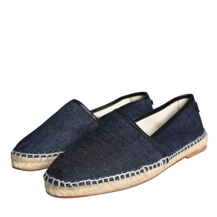 Blue Denim Cotton Leather Espadrilles Shoes